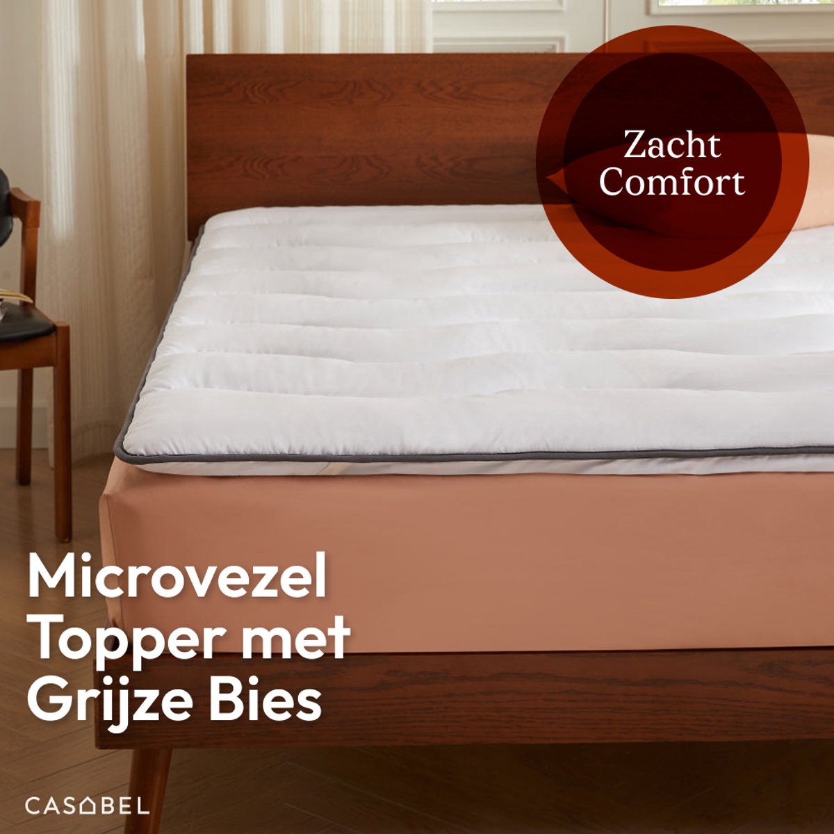 CASABEL 180 x 200 cm Omhullende Matras Topper van Ademende Microvezel met Grijze Bies