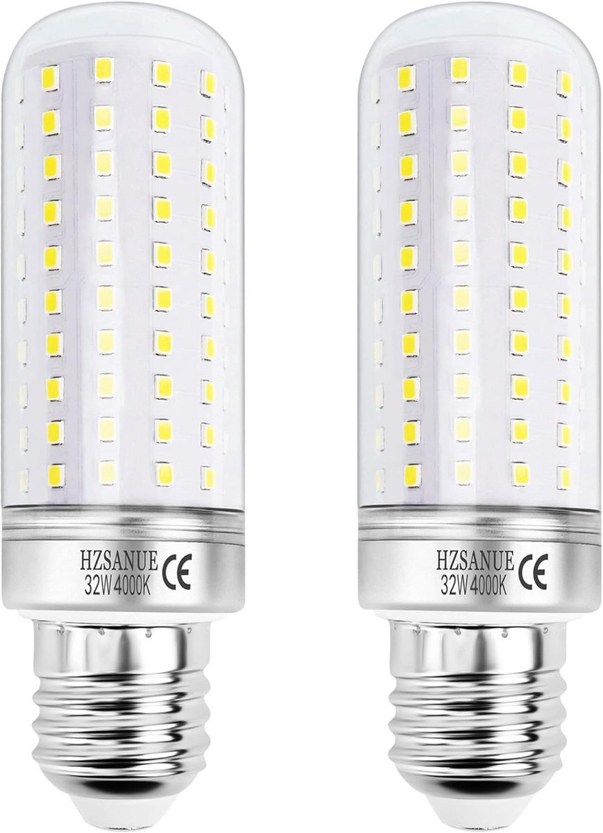 Set van 2 LED Maïslampen 32W E27 4000K Neutraal Wit 3600Lm Gloeilamp Vervanger
