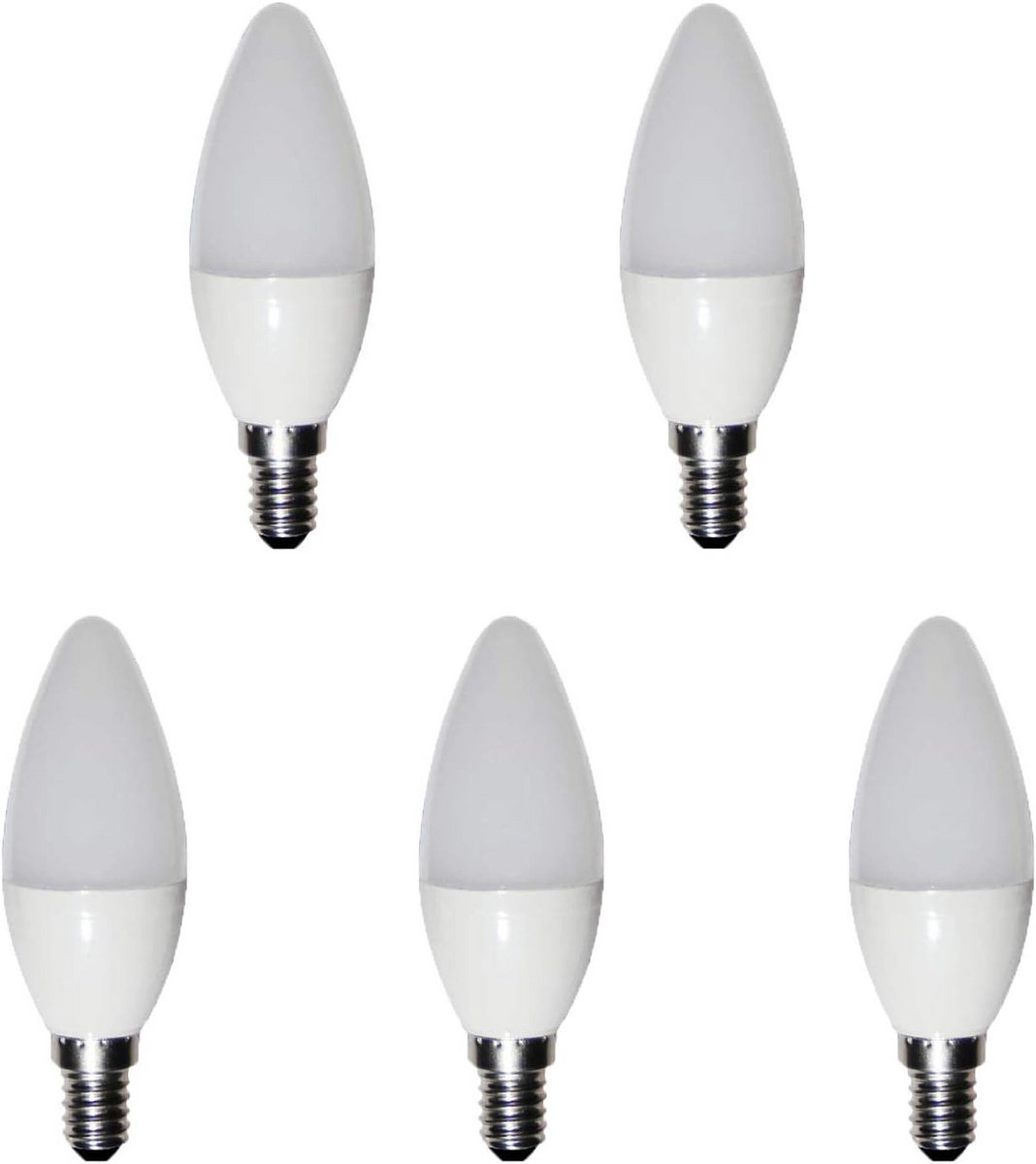 Set van 5 LED Gloeilampen E14 - 6 Watt - Koel Wit Licht (4200K)