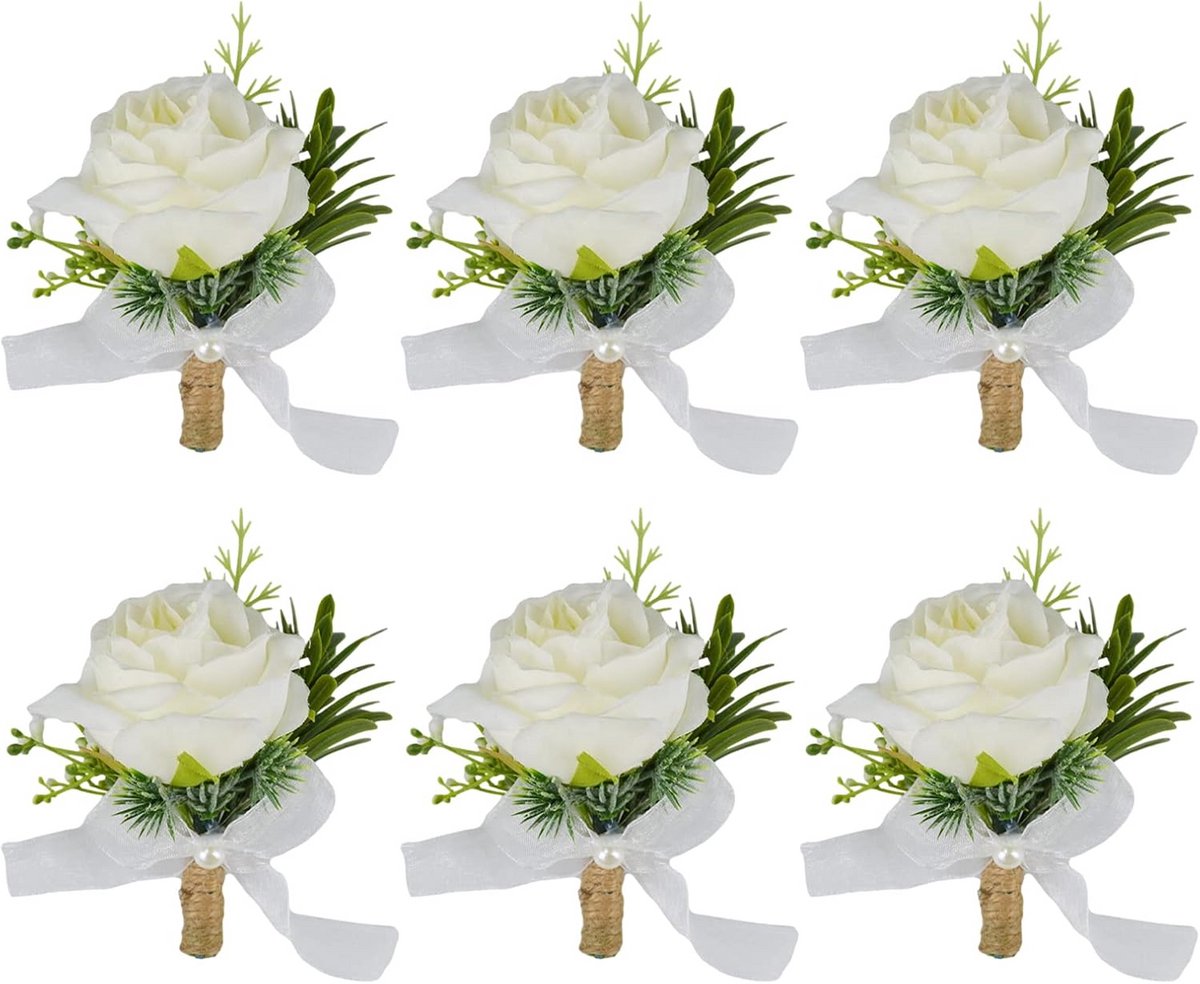 6x Witte Kunstbloemen Corsage Bruiloft Bruidspaar X Broche Strik Accessoire