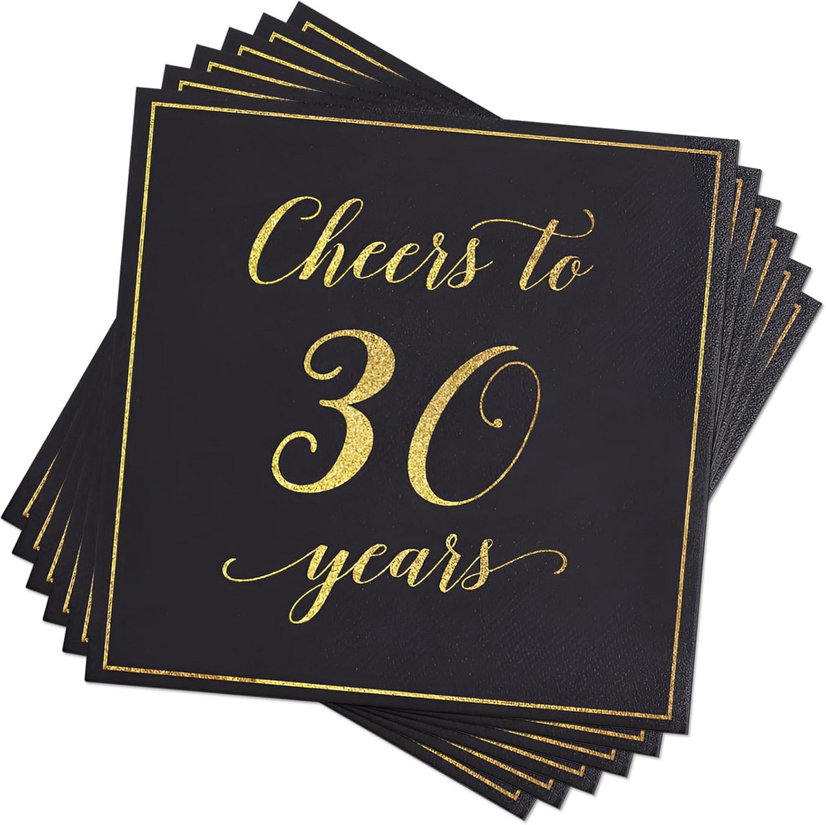20x Zwarte Gouden Feestservetten 30 Jaar Verjaardag Cocktailservetten Diner