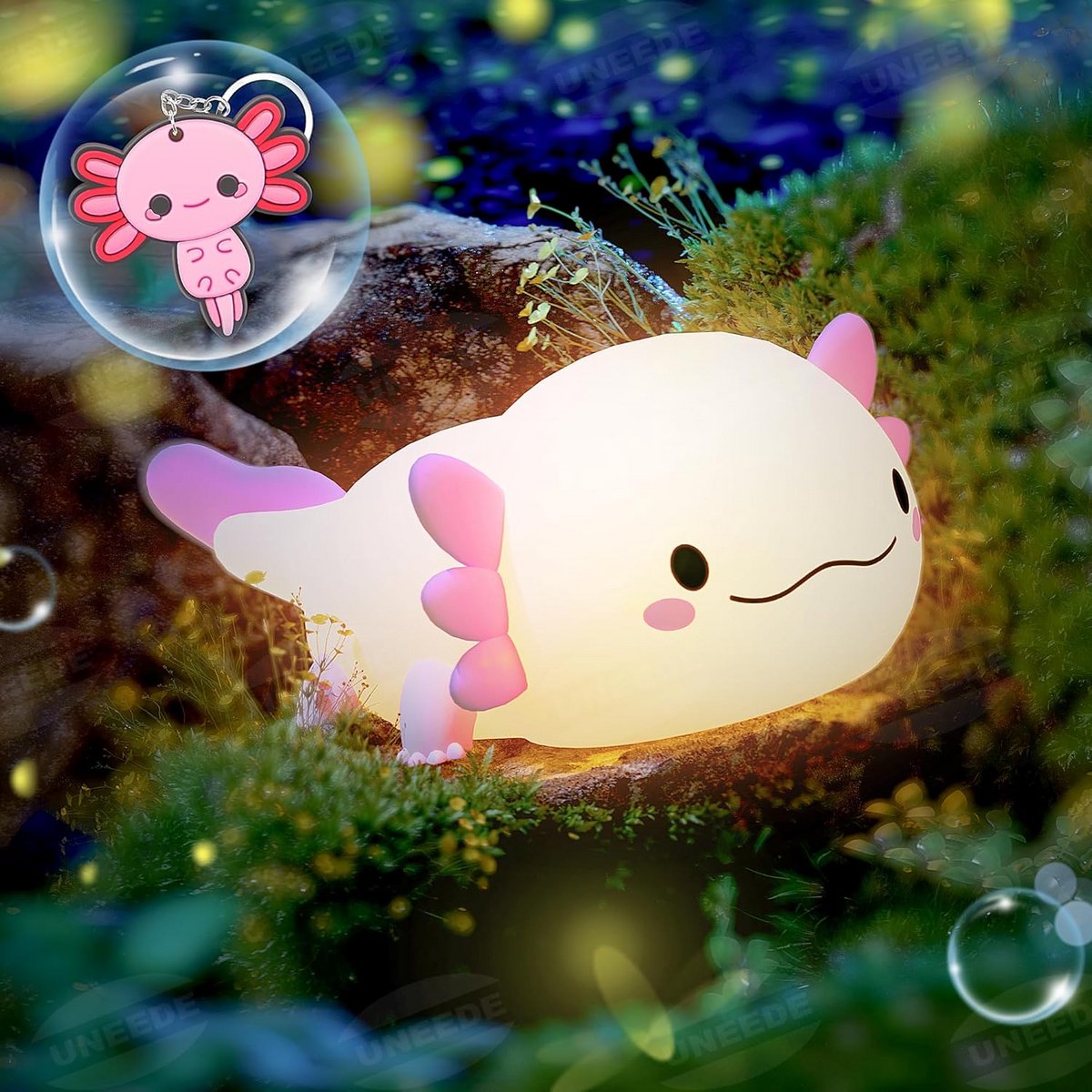 Schattig Axolotl Nachtlampje en Sleutelhanger Set