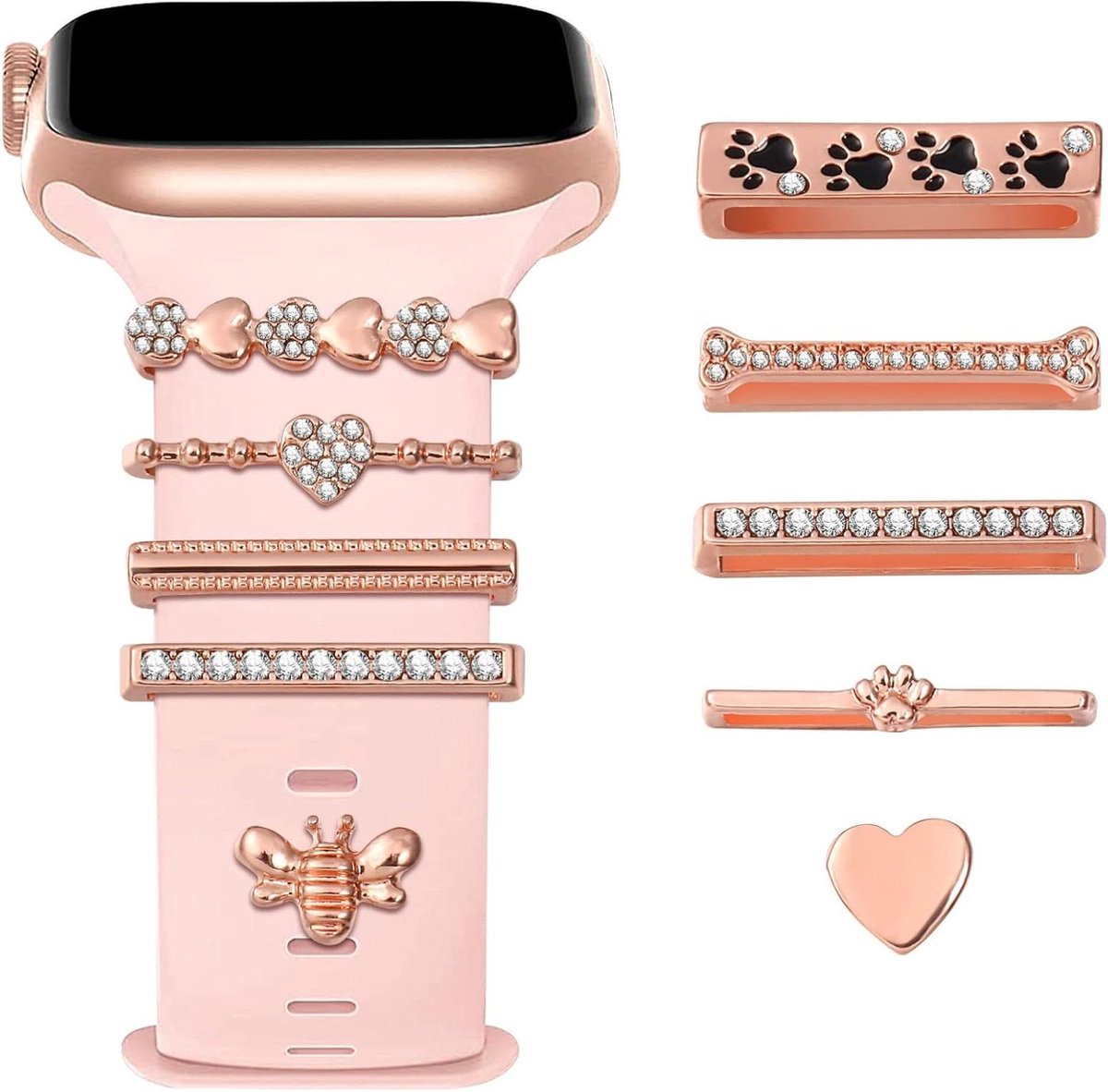 10-delige metalen horlogebandaccessoires voor Smartwatch serie 8, 7, 6, 5, 4, 3, 2, 1 - decoratieve ringlussen - M maat - klinknagels.