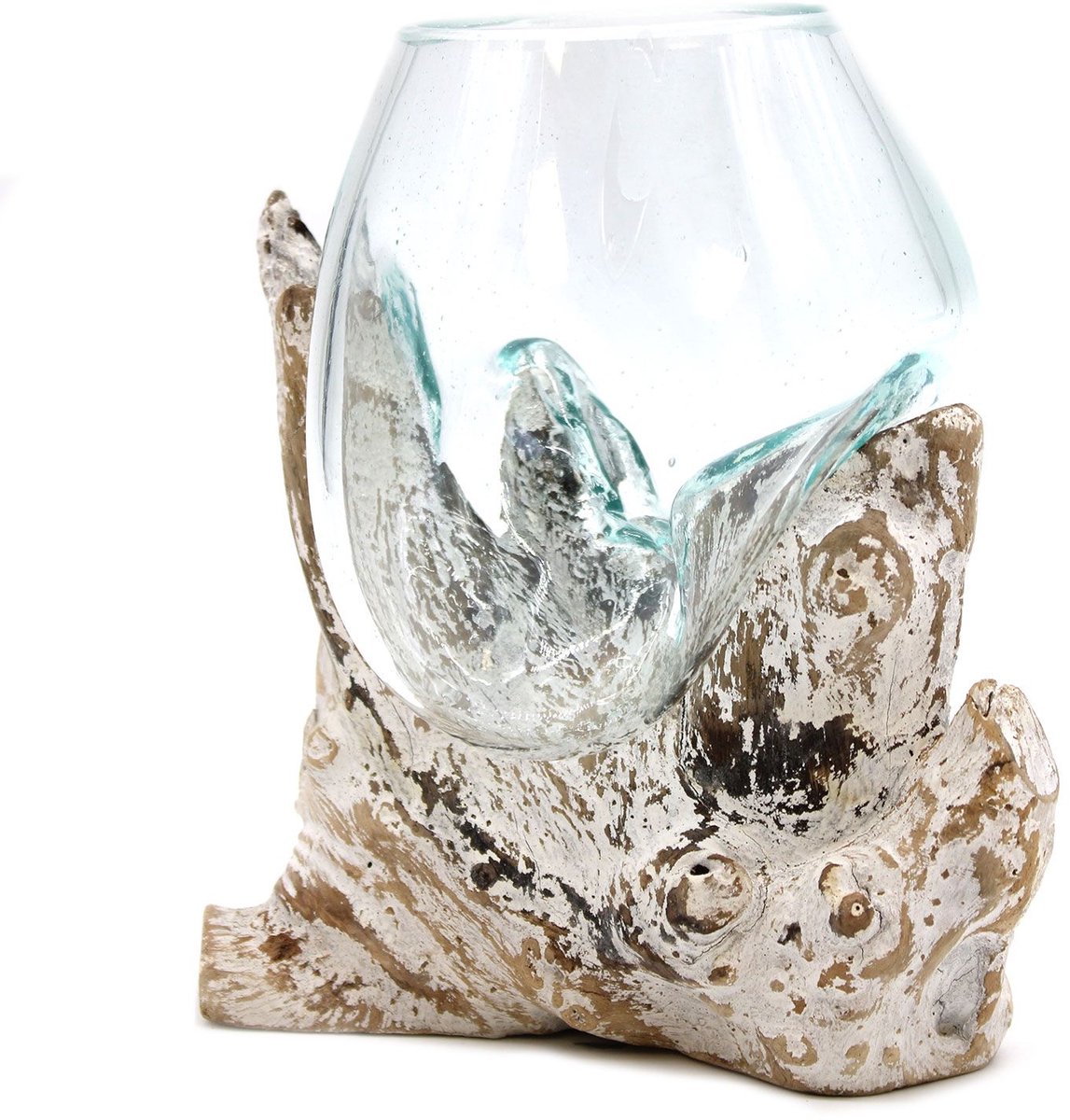 Ancient Wisdom - Kom - Gesmolten glas op witgekalkt hout - multicolor - gerecycled - ecologisch - duurzaam - handgemaakt - ambachtelijk - uniek