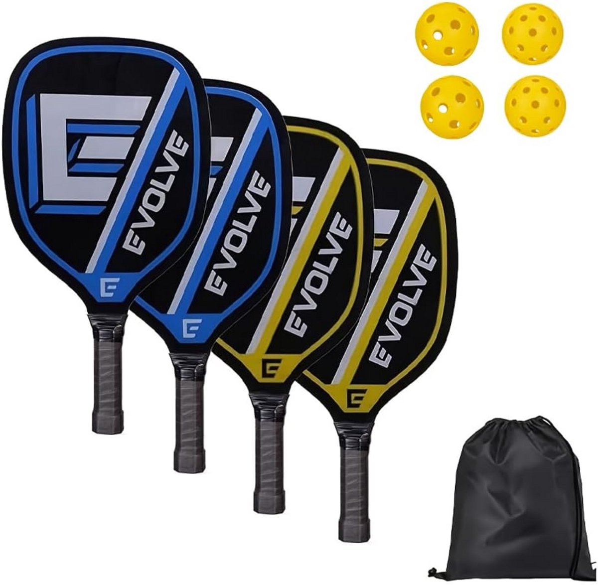 Pickleball Set: 4 Paddles, 4 Ballen en Draagtas - Compleet voor Binnen en Buiten