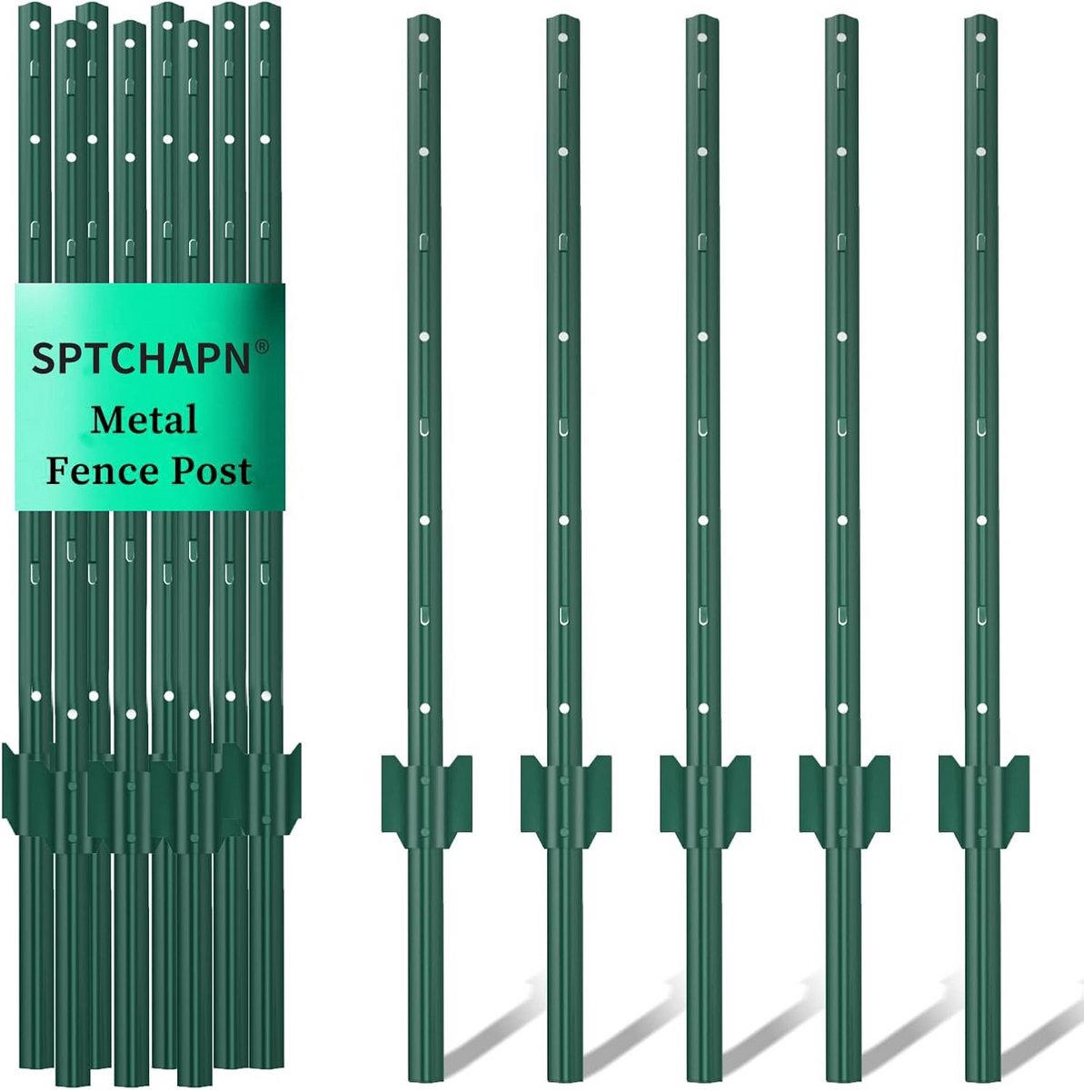 10x Stevige Metalen Hakenpaal 132 cm - U-Vorm Tuinpalen Groen voor Omheining