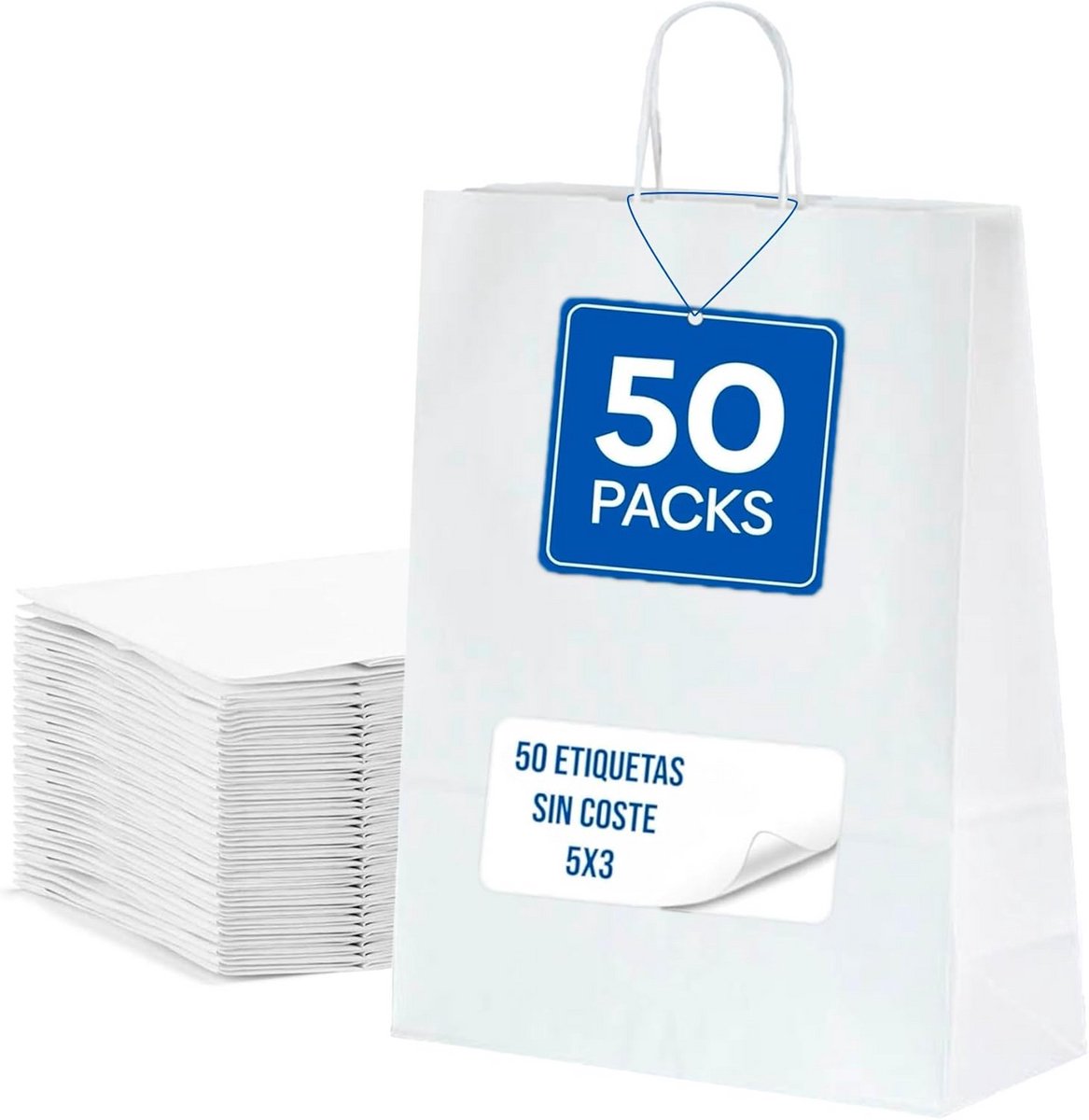 50x Kraft Papieren Zakken met Roezbuuste Handgrepen Cadeauverpakking 22x10x27 cm