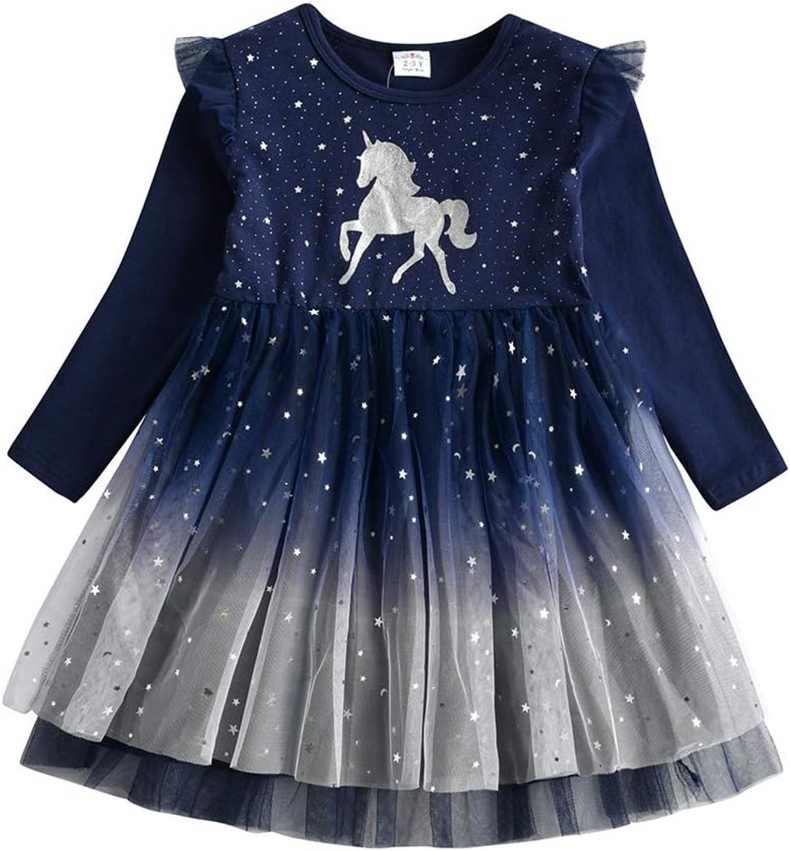 Meisjes Jurk Eenhoorn Print Lange Mouwen Prinsessenjurk Herfst Winter