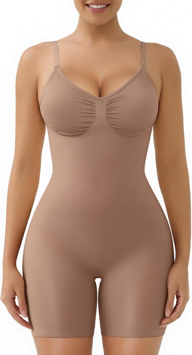 Dames Shapewear Buikcontrole Bodysuit met Verwijderbare Pads en Billenlifter, Bodyshaper Shorts voor Straffe Silhouette