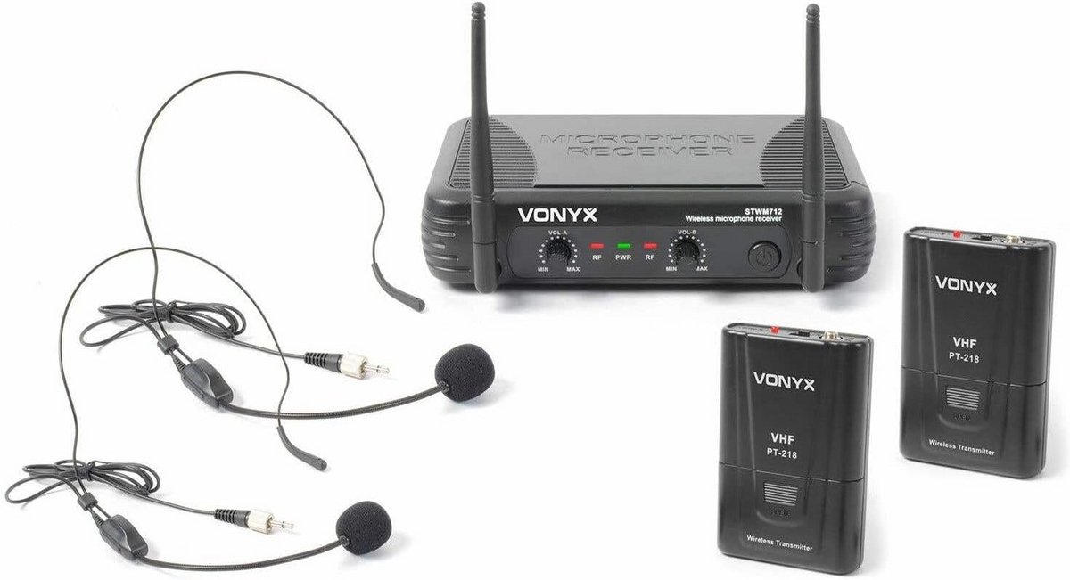 VHF Draadloze Microfoonset met 2 Kanalen en 2 Headsets