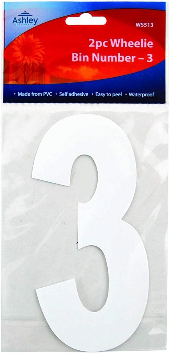 Zelfklevend Nummer 3 Wit voor Afvalcontainer - 17 cm Hoog - Set van 2 Stickers