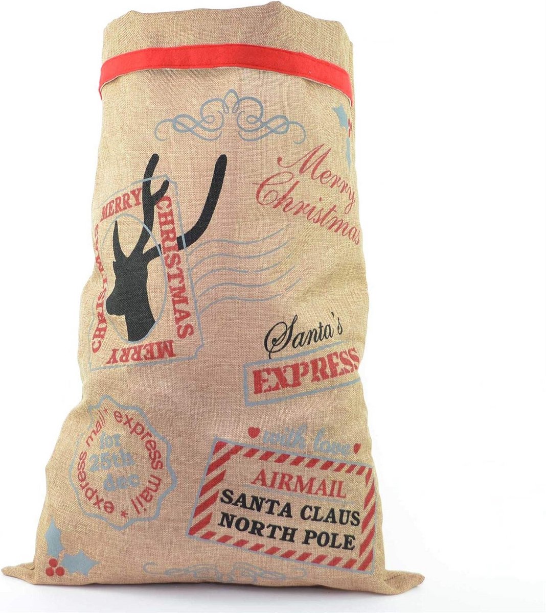Grote Traditionele Kerstman Sack Tas 70x50 cm voor Cadeaus en Kostuums