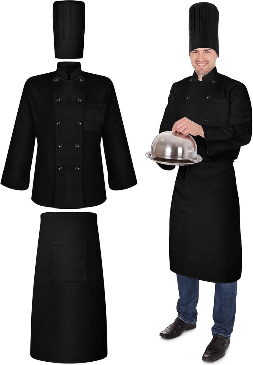 Professionele Koksoutfit Heren & Dames - Koksmuts, Jas en Schort Set