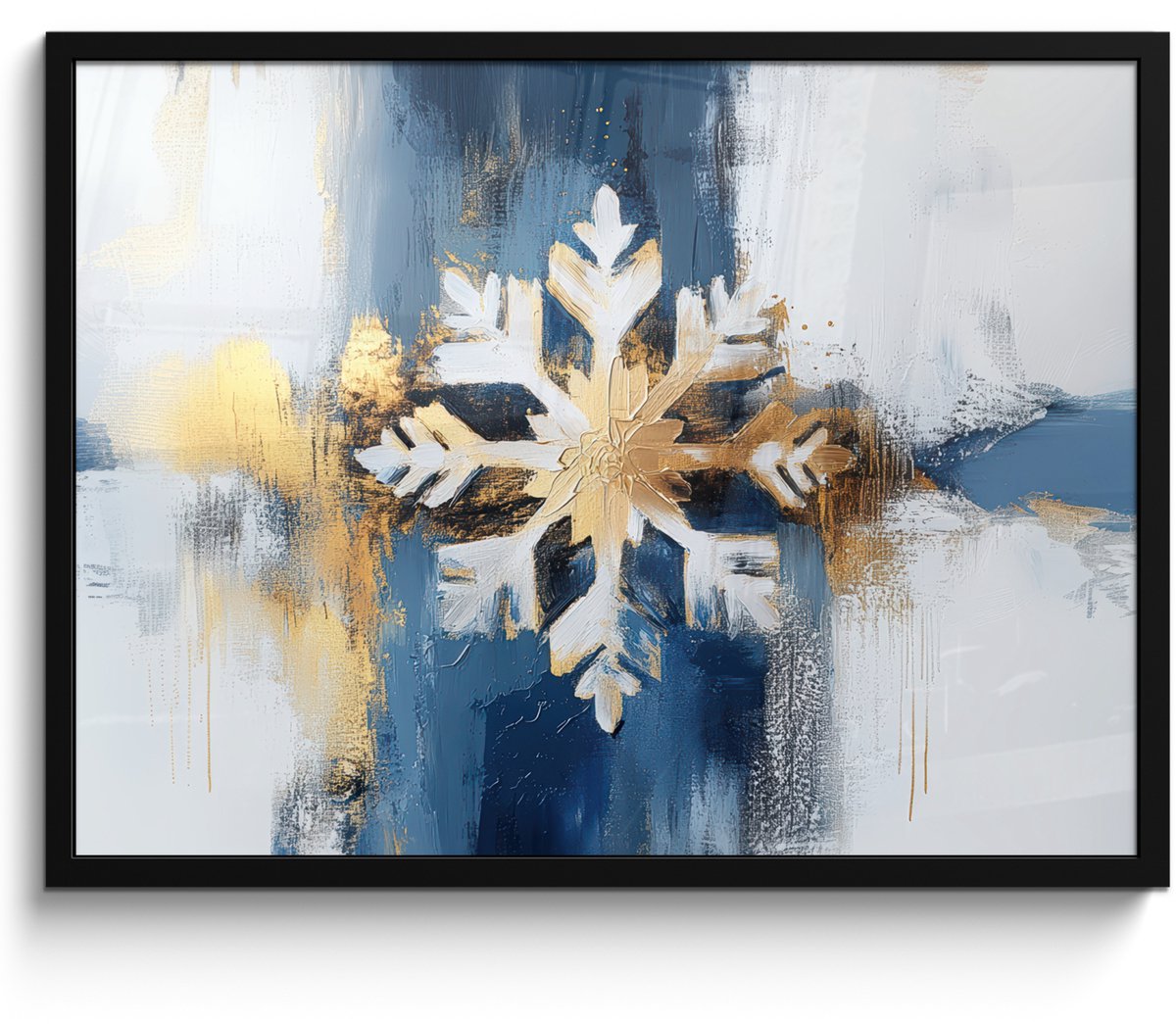 FrameYourWall Poster in lijst - Fotolijst 70x50 cm - Posters - Abstract - Winter - Sneeuwvlok - Sneeuw - Goud - Posterlijst zwart - Decoratie - Wanddecoratie woonkamer - Muurdecoratie slaapkamer