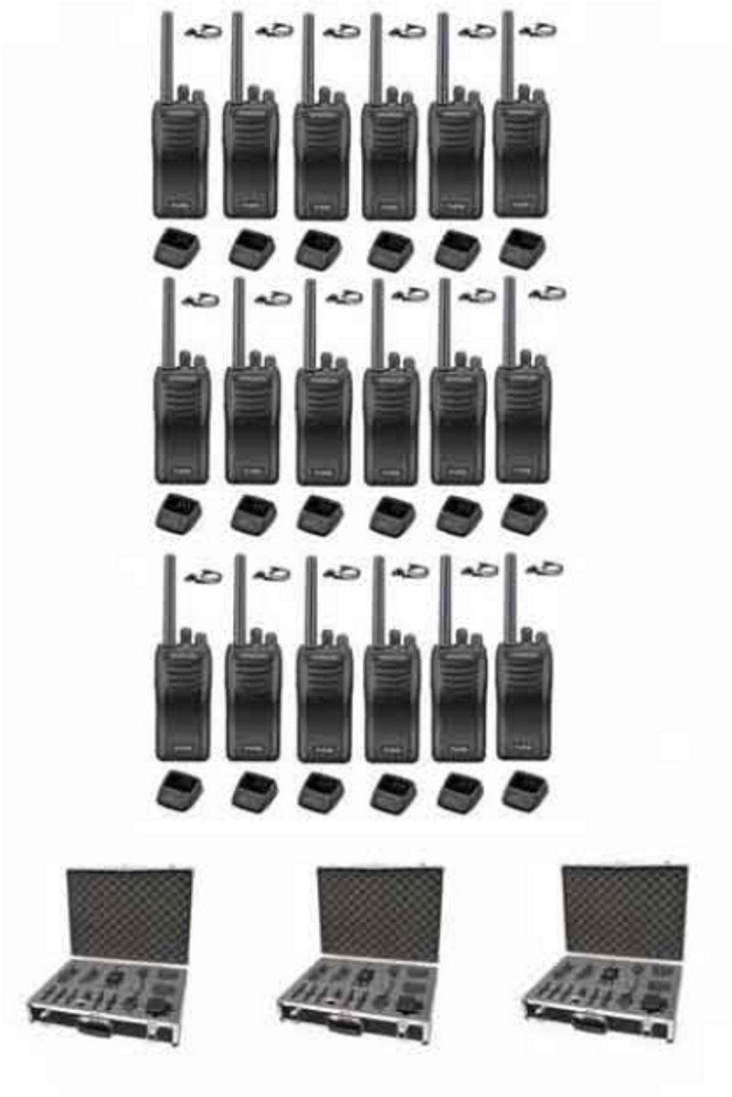 Set van 18 stuks Kenwood TK-3501 PMR446 met D-shape oortje tafelladers en koffer