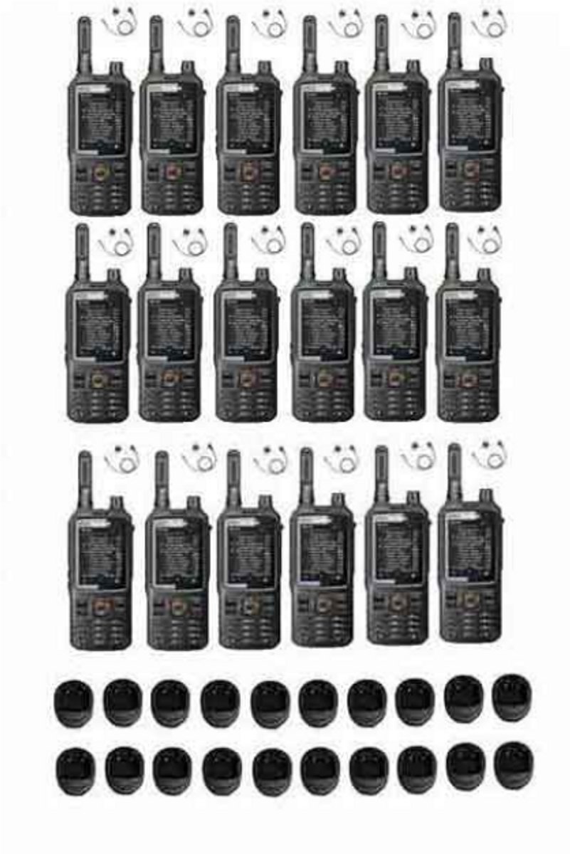 Set van 18 Inrico T320 V2 4G LTE Zello Portofoon, GPS, Wifi met tafellader en D-shape oortje