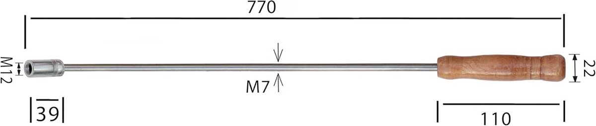Stijve Verwarmingsketelstang 70 cm M12 voor Ketel- en Buisborstels