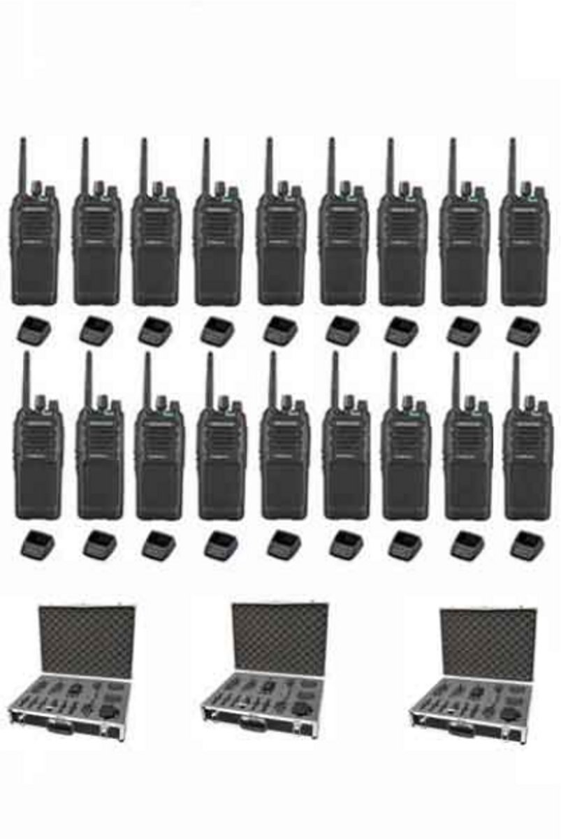 Set van 18 Kenwood TK-3701D IP55 Portofoon met tafellader en koffer