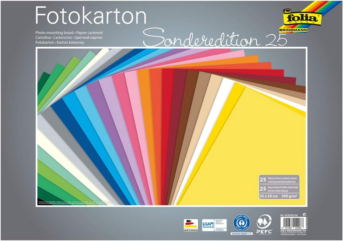 Gekleurd Karton 300 Gr/M² - 25 Vellen in 25 Diverse Kleuren - 35x50 cm