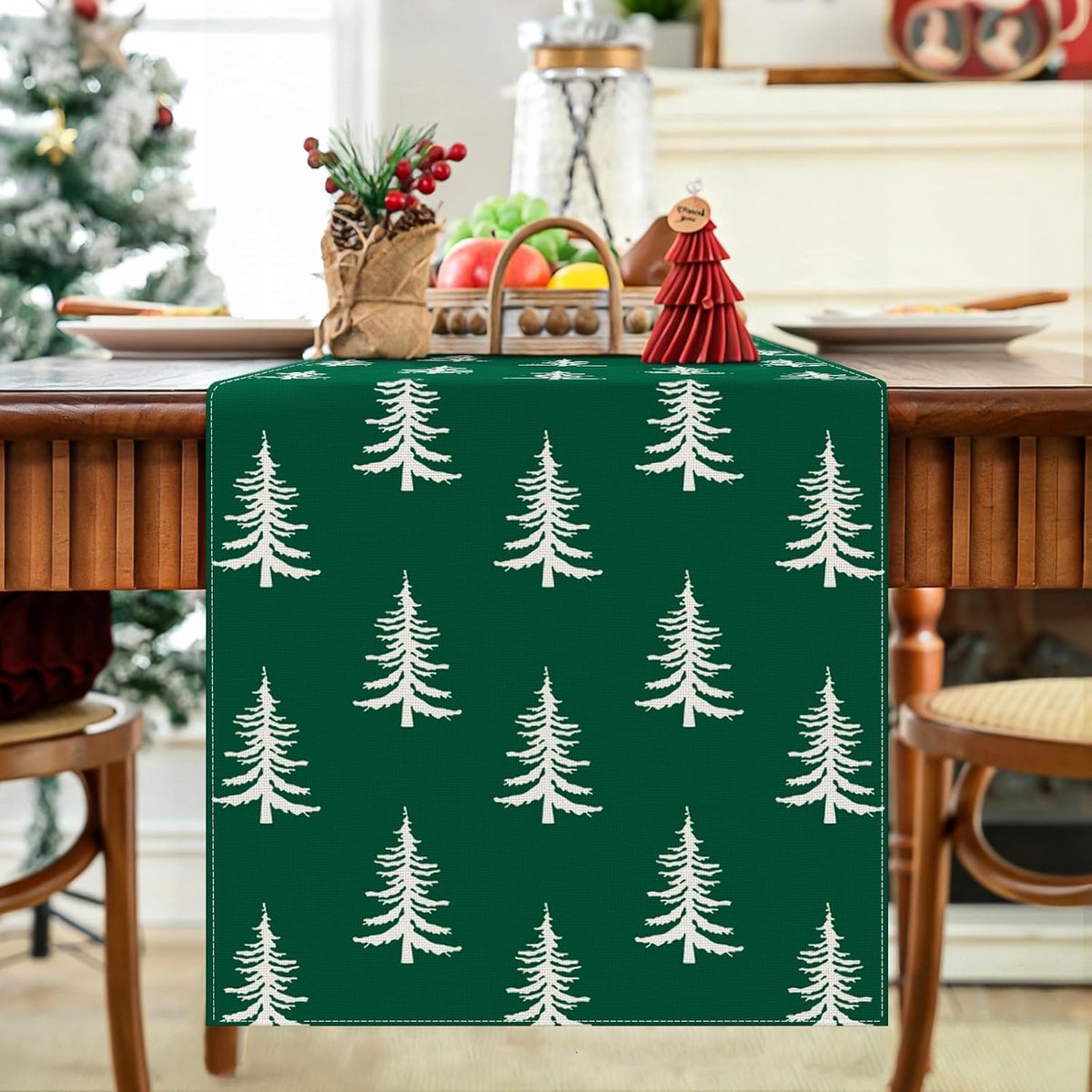 Kerst tafelloper 40 x 140 cm linnen winter kerstboom decoratie voor binnen
