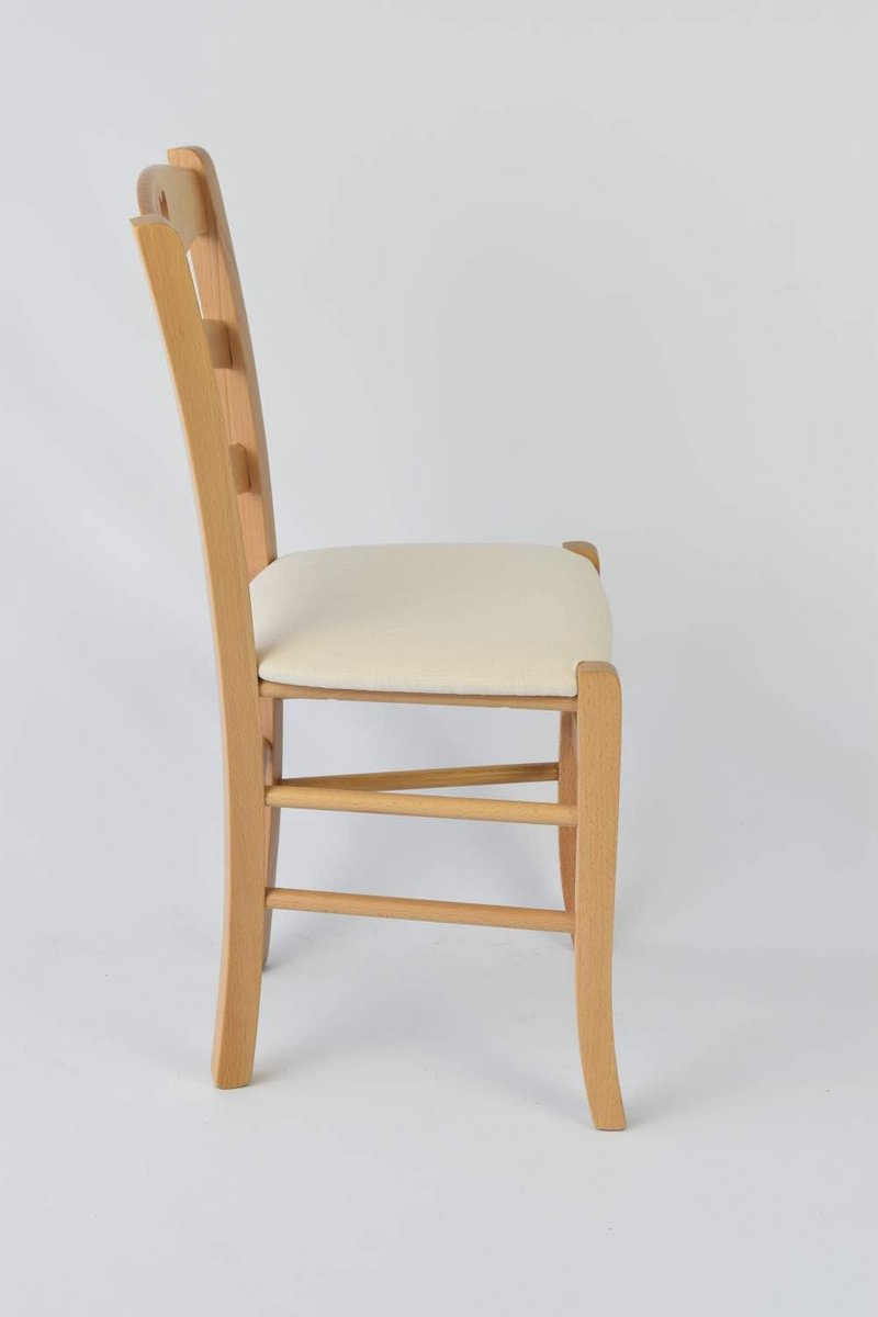 Eetkamerstoel Houten Frame Beuken Natuurlijke Zitting Ivoor Stof Traditioneel Design