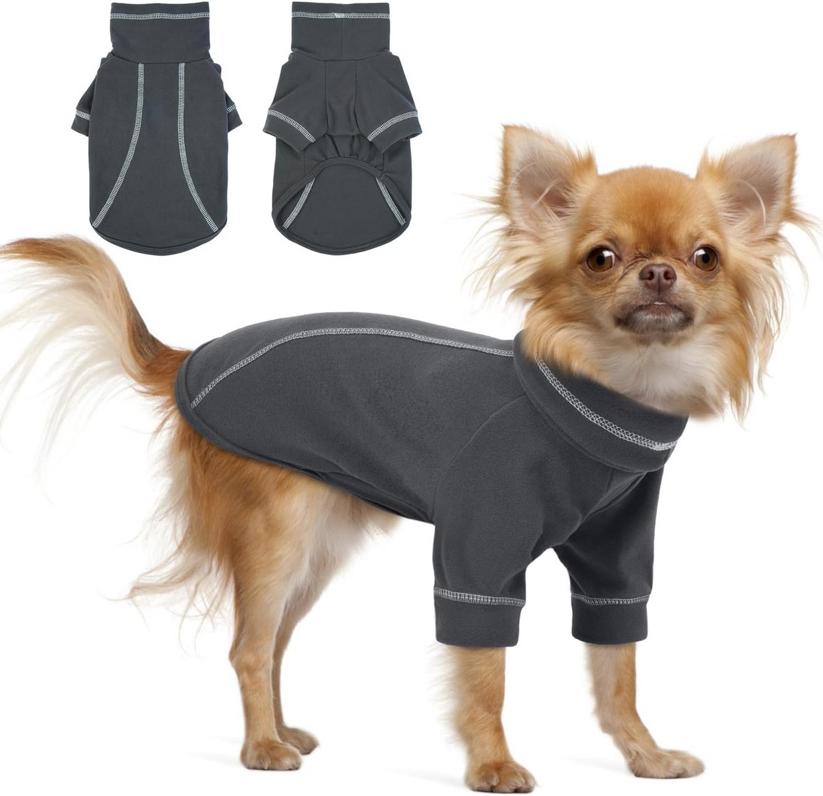 Warme Fleece Hondentrui met Col voor Kleine Honden - Stretchcomfort in Donkergrijs