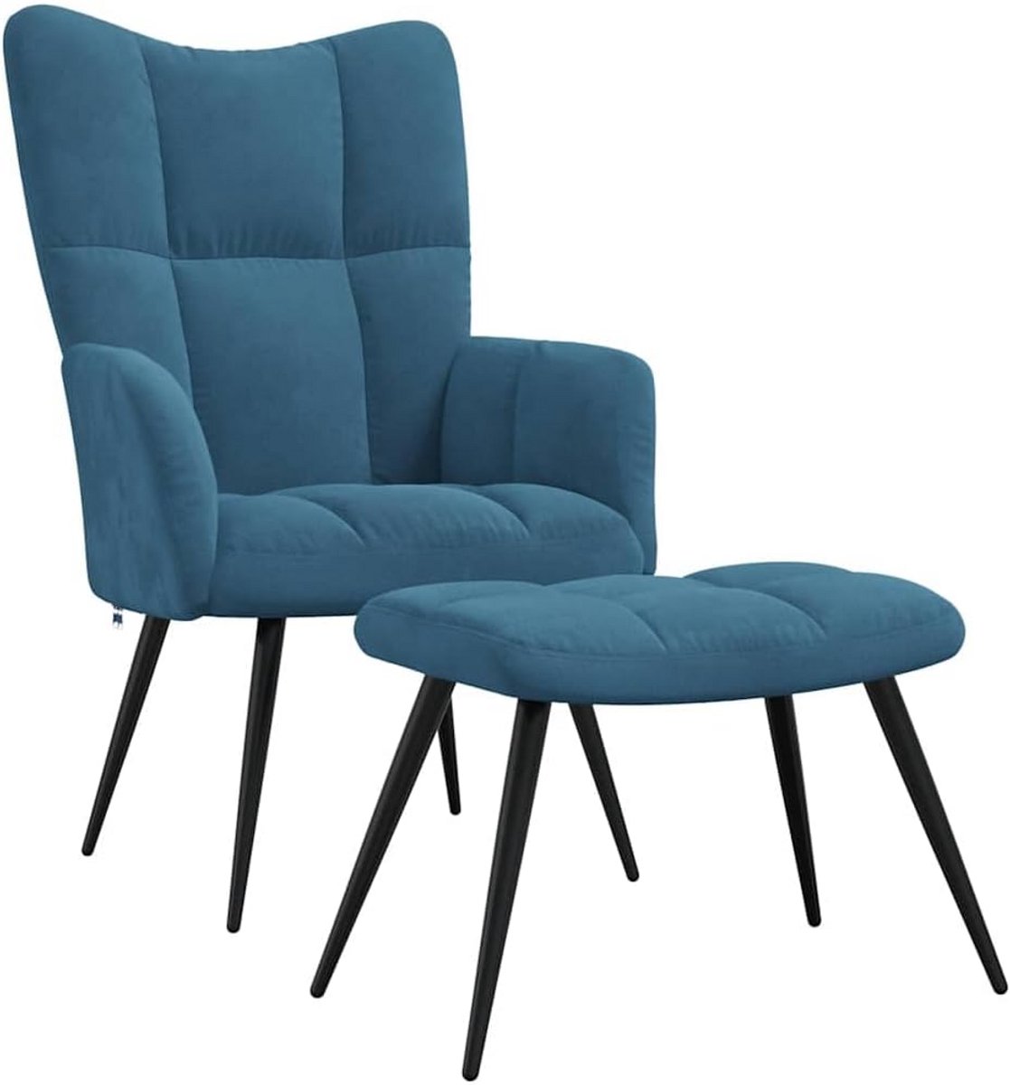 Comfortabele Loungefauteuil met Voetenbank Fluweel Blauw