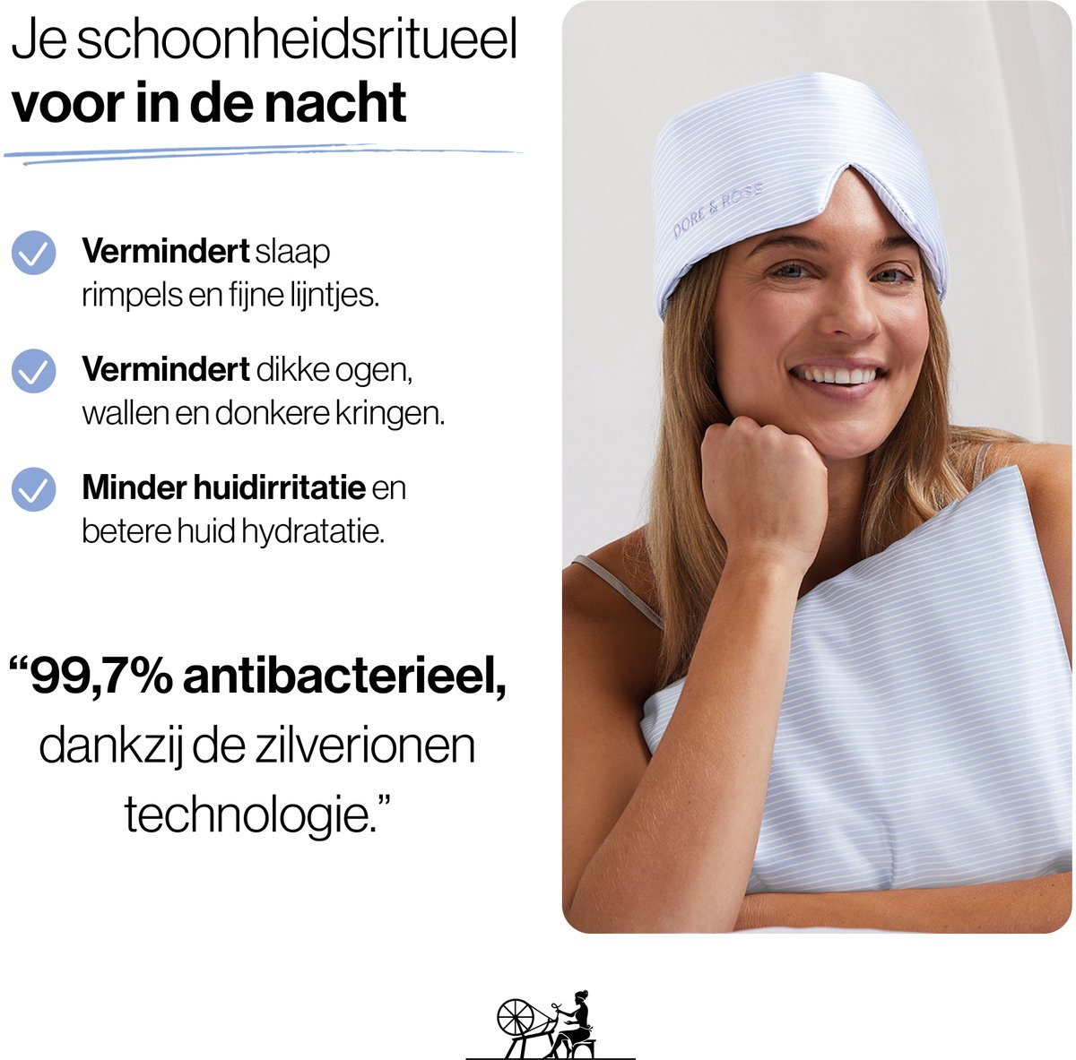 Dore & Rose - Slaapmasker - Oogmasker - Zijden Slaapmasker Voor Mannen en Vrouwen - Deep Sleep Mask - Eye Mask - Verduisterend - Wallen - Gestreept blauw — afbeelding 7