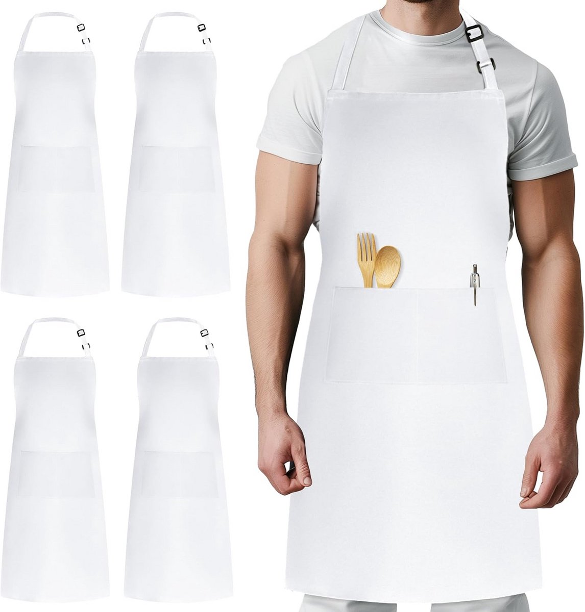 Set van 4 Verstelbare Schorten met Opvangzakken voor Keuken en Koken