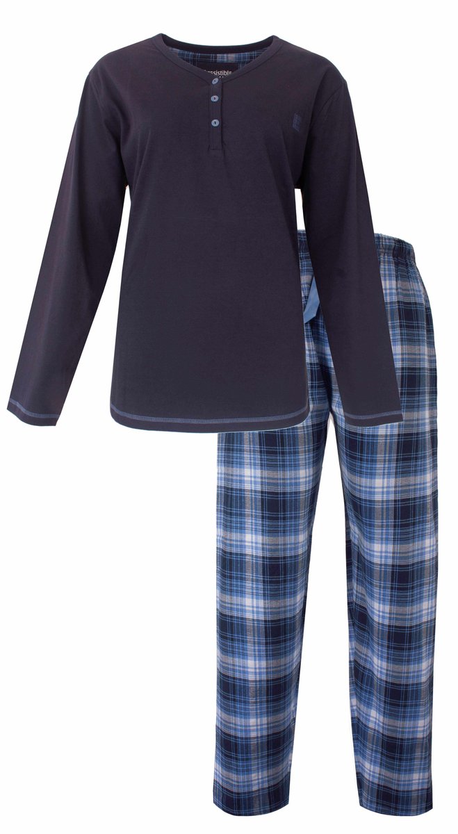 Irresistible Dames Pyjama - Lange Mouwen - Katoen - Indigo Blauw Donkerblauw