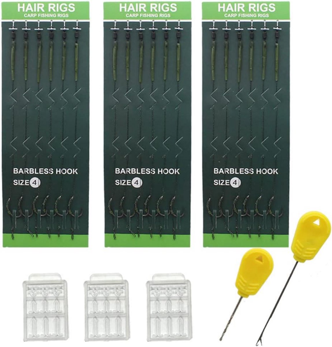 18 Stuks Kant-en-klare Karpervis Rigs met Barbless Haken en Aasstoppers - Visgerei Set