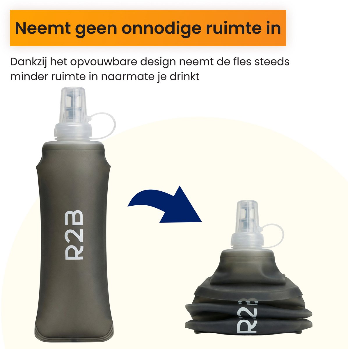 R2B Soft Flask 500 ML - Drinkfles Hardlopen - Opvouwbare Waterfles - Flexibele Drinkfles - Bidon/Drinkzak - Antraciet — cadeau in Sport & Outdoor - foto 4