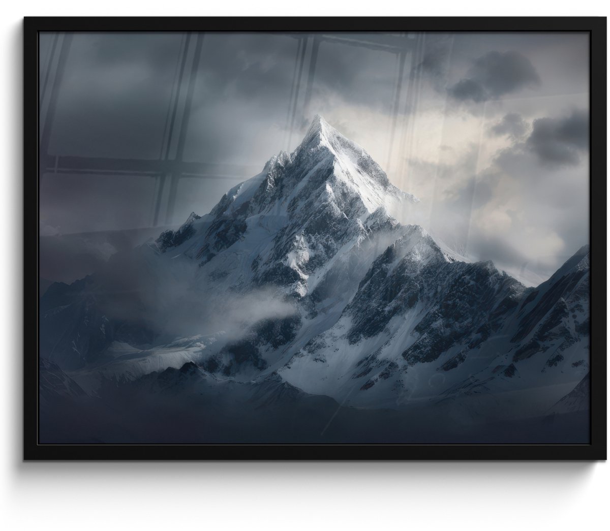 FrameYourWall Poster in lijst - Fotolijst 70x50 cm - Posters - Sneeuw - Berg - Wolken - Posterlijst zwart - Decoratie - Wanddecoratie woonkamer - Muurdecoratie slaapkamer