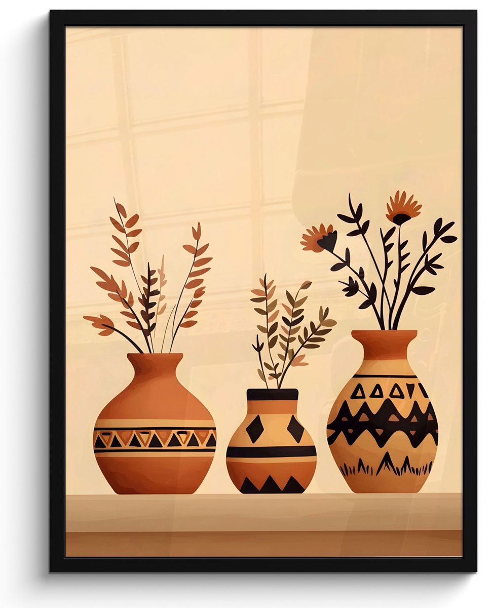 FrameYourWall Poster in lijst - Fotolijst 50x70 cm - Posters - Vazen - Bloemen - Bladeren - Minimalistisch - Posterlijst zwart - Decoratie - Wanddecoratie woonkamer - Muurdecoratie slaapkamer