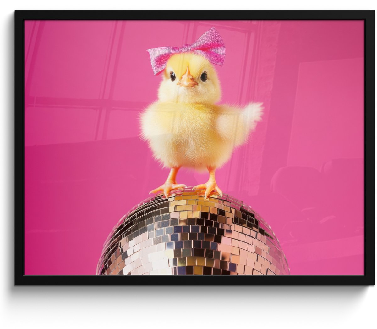FrameYourWall Poster in lijst - Fotolijst 70x50 cm - Posters - Discobal - Kuiken - Strik - Posterlijst zwart - Decoratie - Wanddecoratie woonkamer - Muurdecoratie slaapkamer Kuiken - Disco