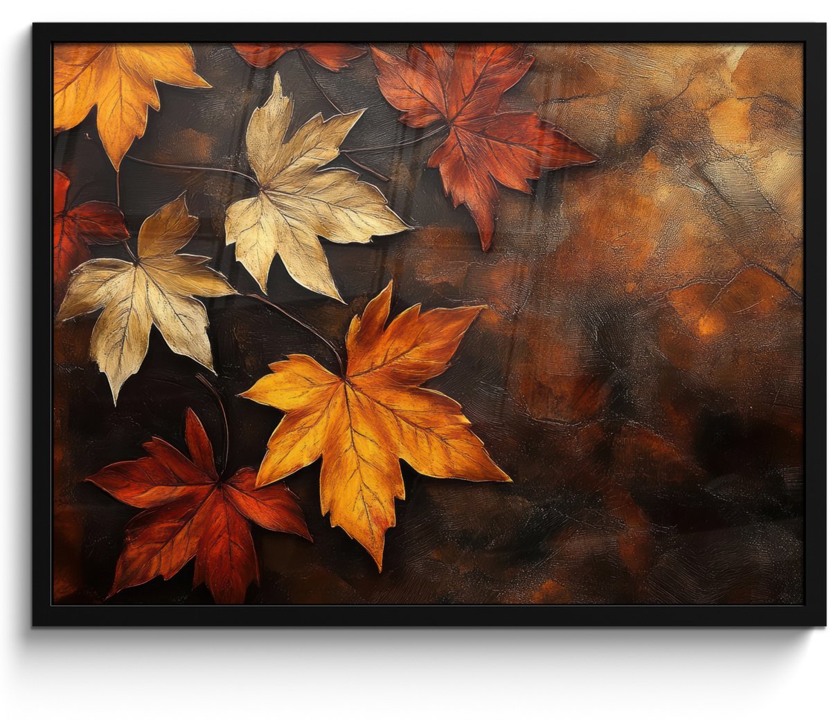 FrameYourWall Poster in lijst - Fotolijst 70x50 cm - Posters - Herfstbladeren - Bruin - Oranje bladeren - Herfst rood - Posterlijst zwart - Decoratie - Wanddecoratie woonkamer - Muurdecoratie slaapkamer