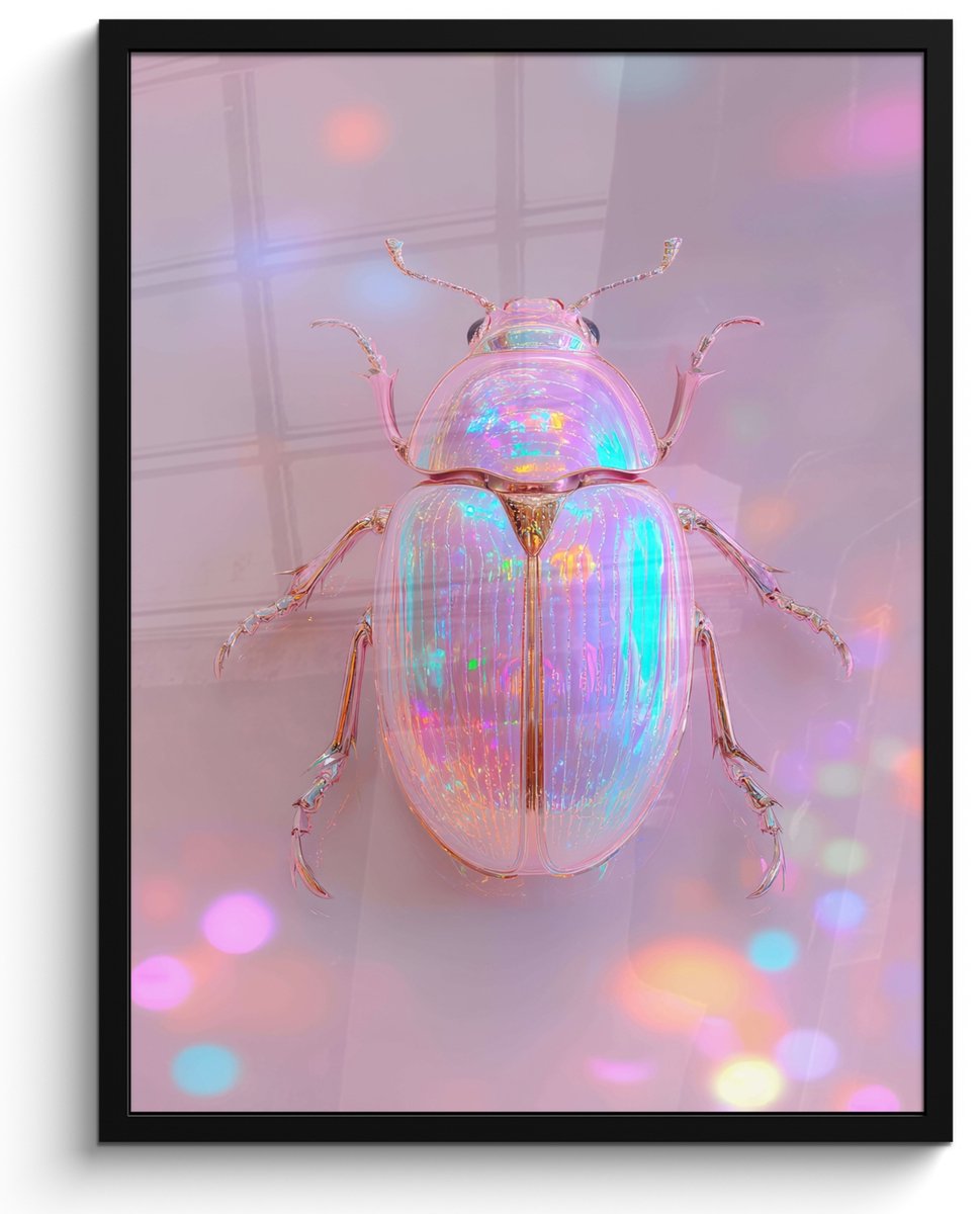 FrameYourWall Poster in lijst - Fotolijst 50x70 cm - Posters - Kever - Metallic - Lichteffect - Roze - Posterlijst zwart - Decoratie - Wanddecoratie woonkamer - Muurdecoratie slaapkamer Kever - Glanzend