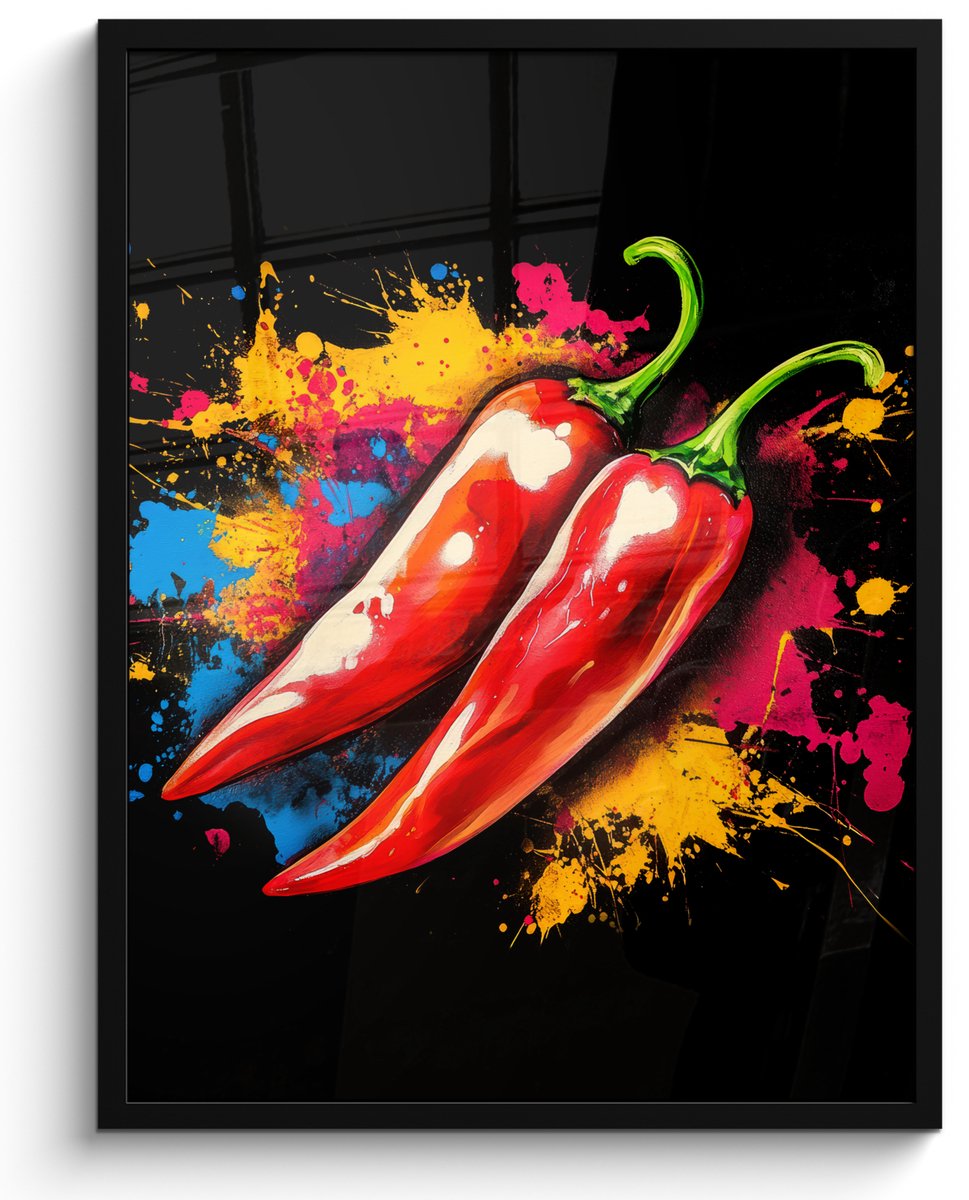 FrameYourWall Poster in lijst - Fotolijst 50x70 cm - Posters - Peper - Graffiti - Verf - Abstract - Modern - Kleurrijk - Posterlijst zwart - Decoratie - Wanddecoratie woonkamer - Muurdecoratie slaapkamer Graffiti - Peper