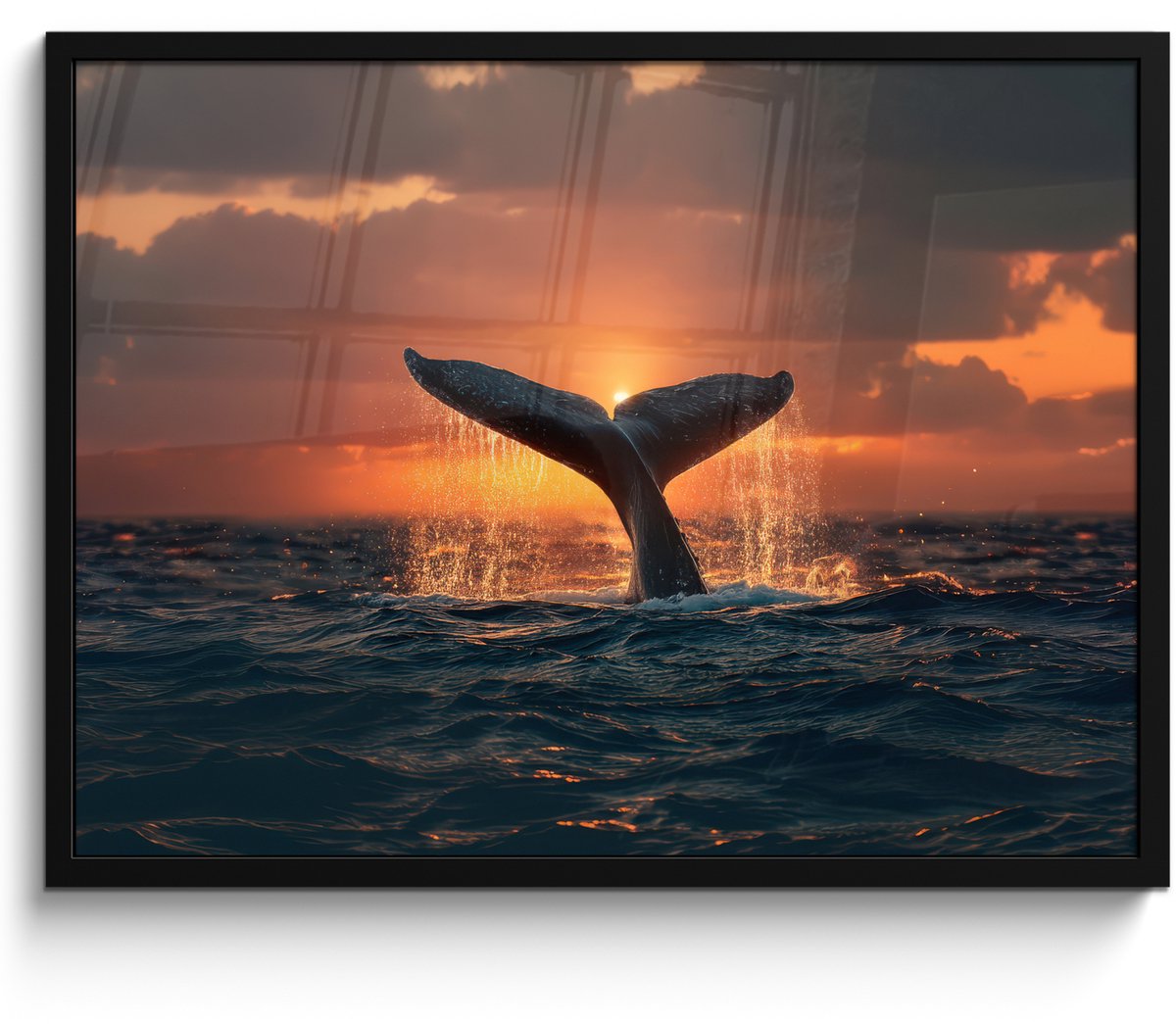 FrameYourWall Poster in lijst - Fotolijst 70x50 cm - Posters - Walvis staart - Water - Zonsondergang - Posterlijst zwart - Decoratie - Wanddecoratie woonkamer - Muurdecoratie slaapkamer