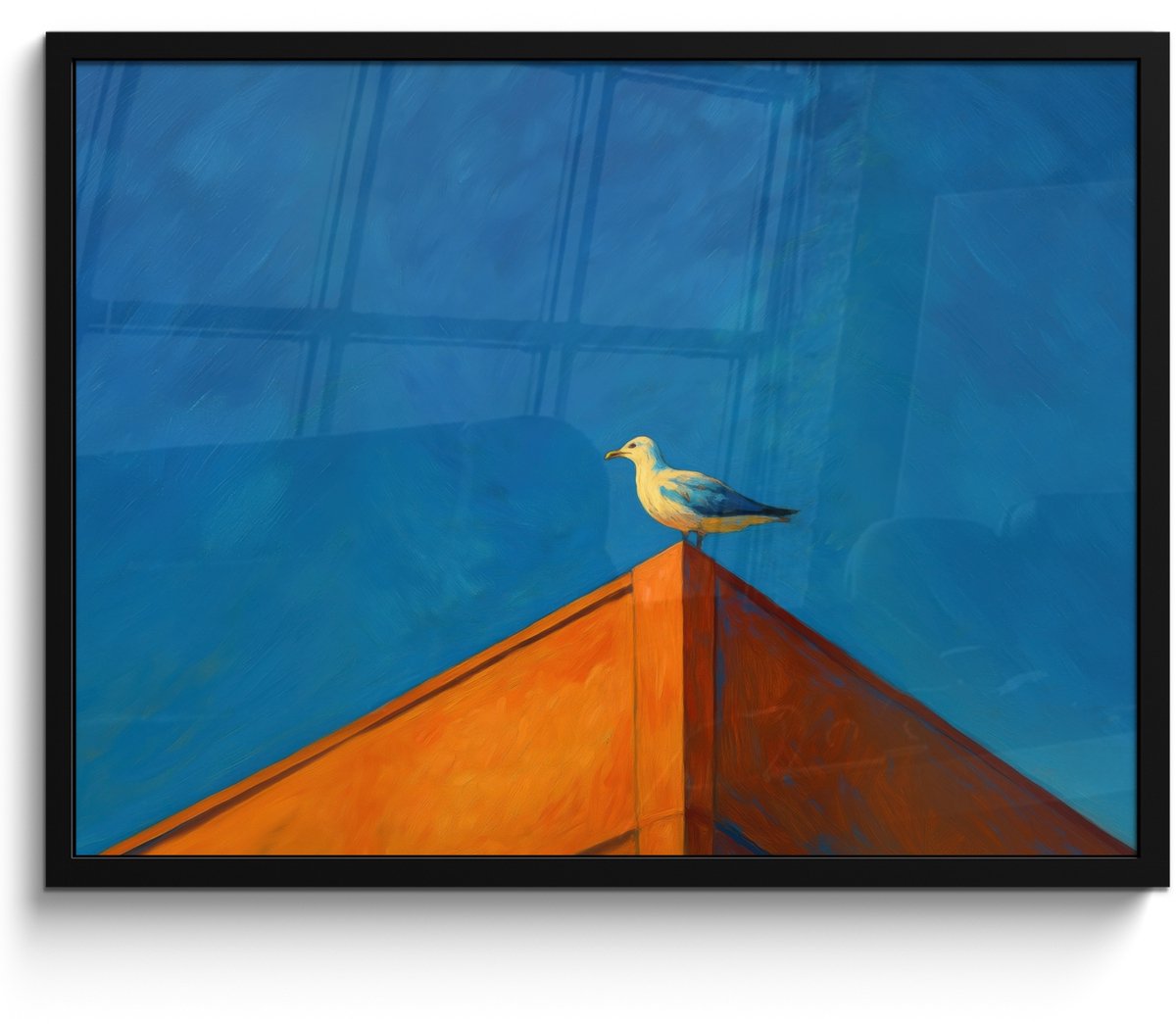 FrameYourWall Poster in lijst - Fotolijst 70x50 cm - Posters - Meeuw - Gebouw - Lucht - Geschilderd - Posterlijst zwart - Decoratie - Wanddecoratie woonkamer - Muurdecoratie slaapkamer