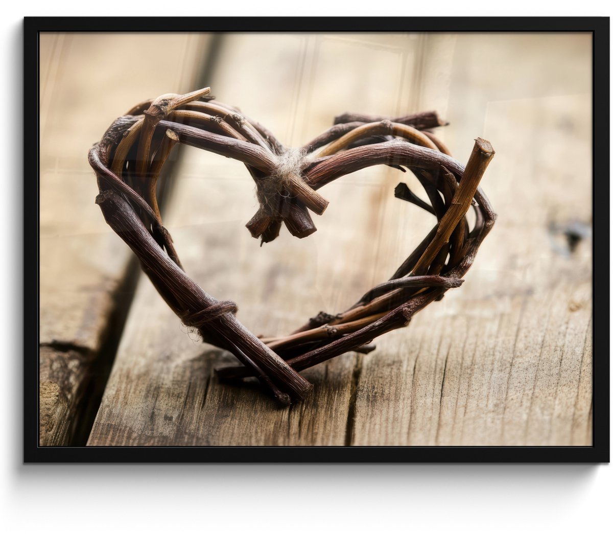 FrameYourWall Poster in lijst - Fotolijst 70x50 cm - Posters - Hart - Hout - Natuur - Takken - Bruin - Posterlijst zwart - Decoratie - Wanddecoratie woonkamer - Muurdecoratie slaapkamer Hart - Natuur