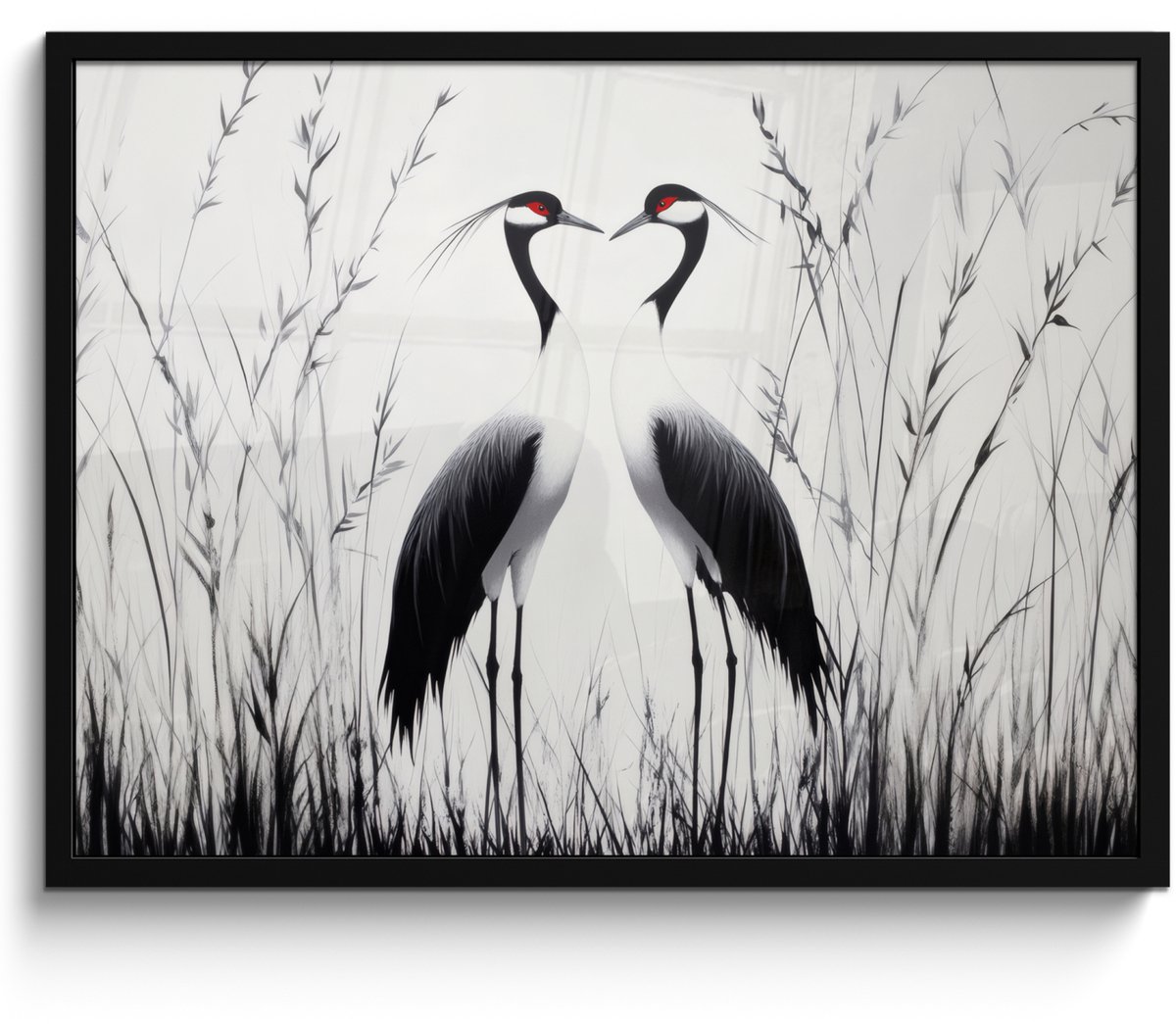 FrameYourWall Poster in lijst - Fotolijst 70x50 cm - Posters - Kraanvogels - Gras - Hartvorm - Zwart - Posterlijst zwart - Decoratie - Wanddecoratie woonkamer - Muurdecoratie slaapkamer