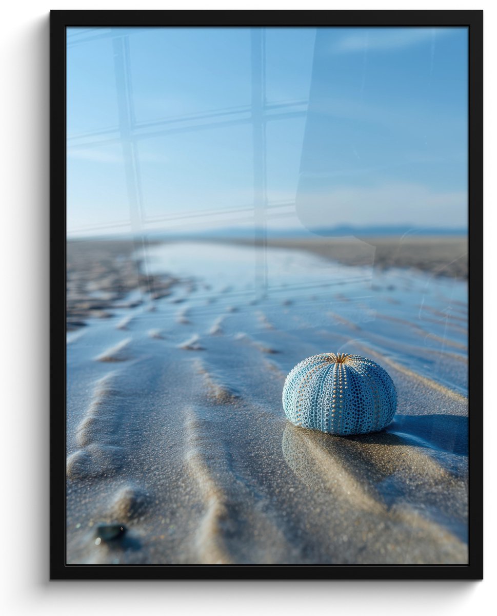 FrameYourWall Poster in lijst - Fotolijst 50x70 cm - Posters - Strand - Schild - Water - Blauw - Posterlijst zwart - Decoratie - Wanddecoratie woonkamer - Muurdecoratie slaapkamer Strand - Water