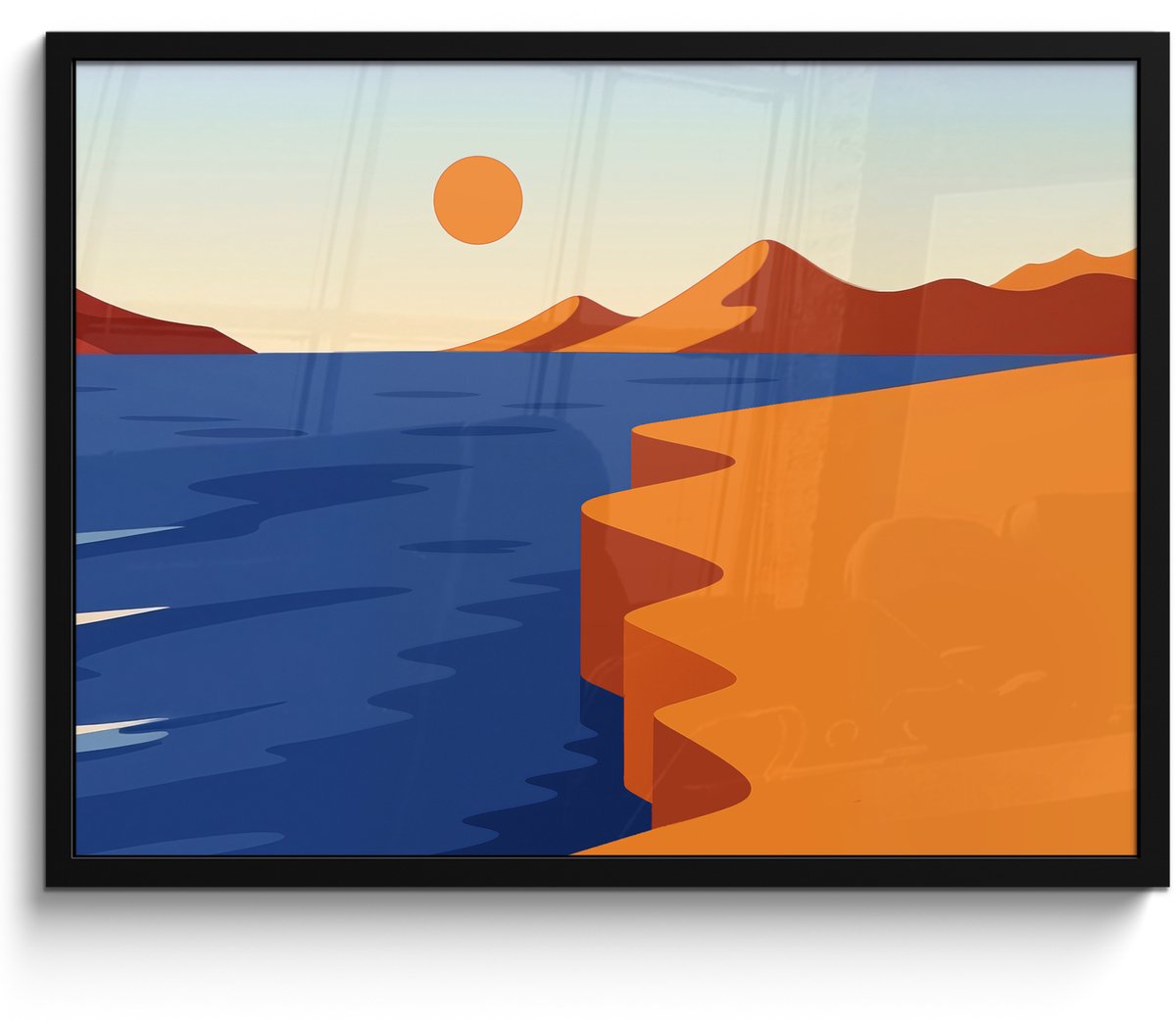 FrameYourWall Poster in lijst - Fotolijst 70x50 cm - Posters - Landschap - Bergen - Zon - Zee - Posterlijst zwart - Decoratie - Wanddecoratie woonkamer - Muurdecoratie slaapkamer