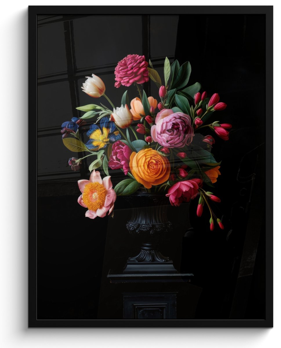 FrameYourWall Poster in lijst - Fotolijst 50x70 cm - Posters - Boeket - Romantisch - Kleurrijk - Posterlijst zwart - Decoratie - Wanddecoratie woonkamer - Muurdecoratie slaapkamer Boeket - Bloemen 4