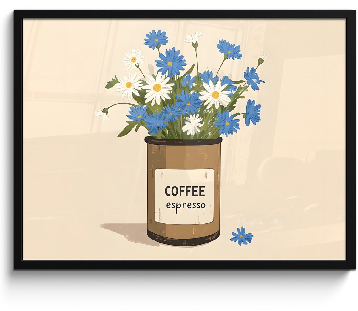 FrameYourWall Poster in lijst - Fotolijst 70x50 cm - Posters - Coffee - Blik - Minimalistisch - Bloemen - Posterlijst zwart - Decoratie - Wanddecoratie woonkamer - Muurdecoratie slaapkamer Bloemen - Blik