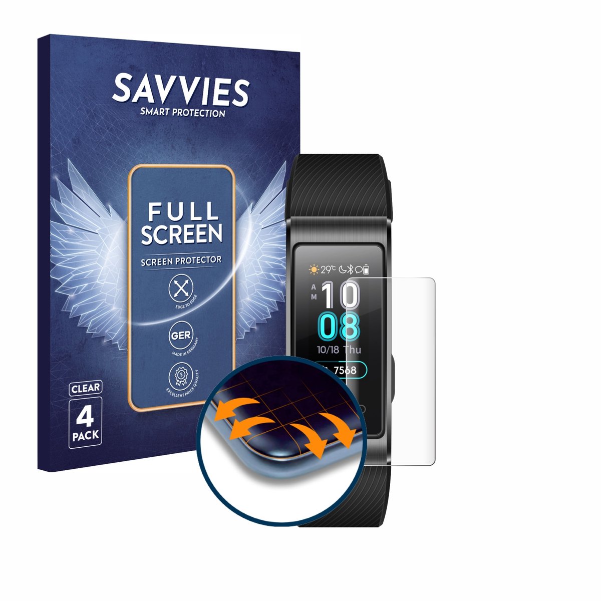 Savvies - Screenprotector voor Huawei Band 3 Pro - Folie Beschermfolie transparant volledig dekking 4 Stuks