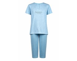 Dames Pyjama - Katoen - Zomer - 3/4 broek - Turquoise Cheeta - Maat L