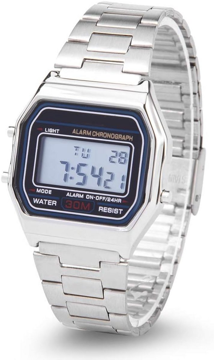 Digitale LED Polshorloge met Roestvrijstalen Band - Rechthoekig Waterbestendig