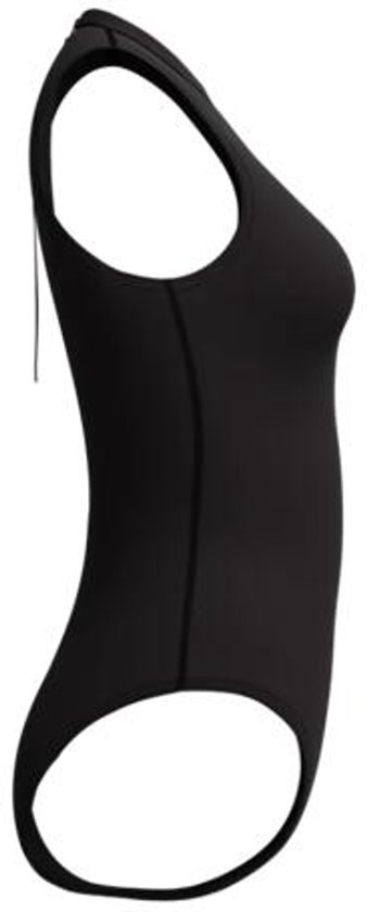 Zwart Speedo sportbadpak zonder mouwen, met rits op de rug.